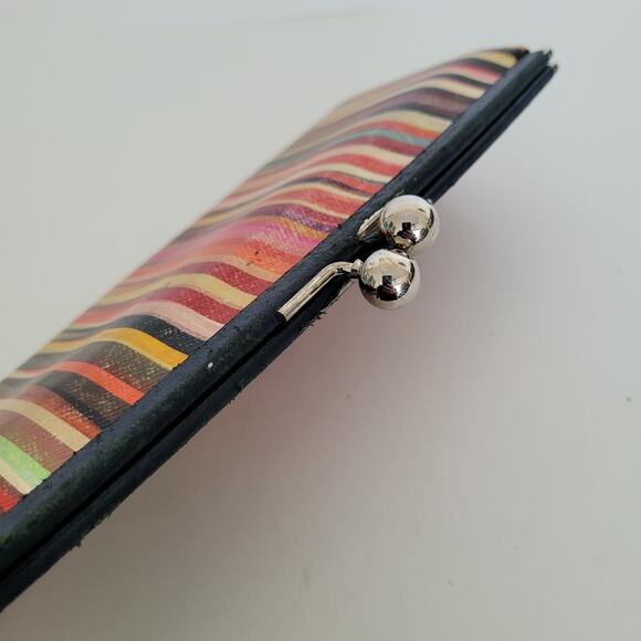 Paul Smith Colorfull Stripped Leather Kisslock Long Large Wallet Designer Boho - Picture 3 of 11